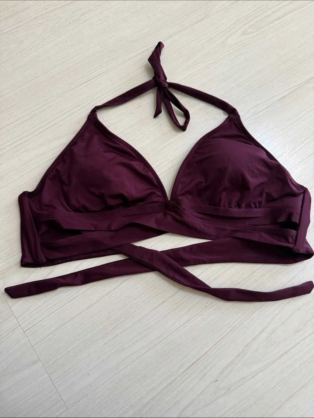 Kona Wrap-Style Triangle Bikini Top in Deep Wine